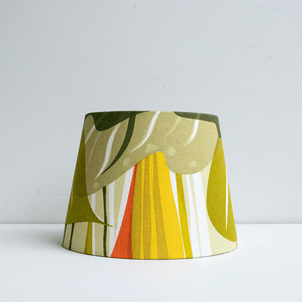 SECONDS SALE - Hand printed 20cm diameter lampshade. Green, orange, yellow.