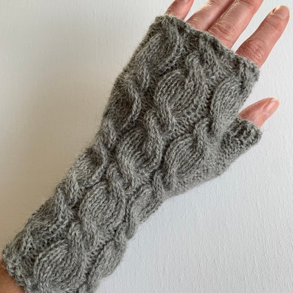 Fingerless Gloves Grey Alpaca