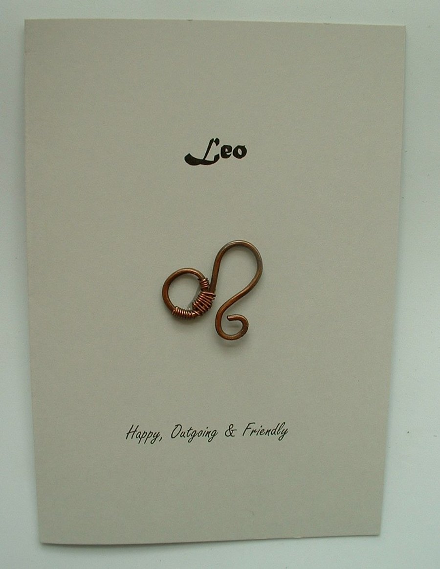 Leo Zodiac Greeting Card with Copper Wire 