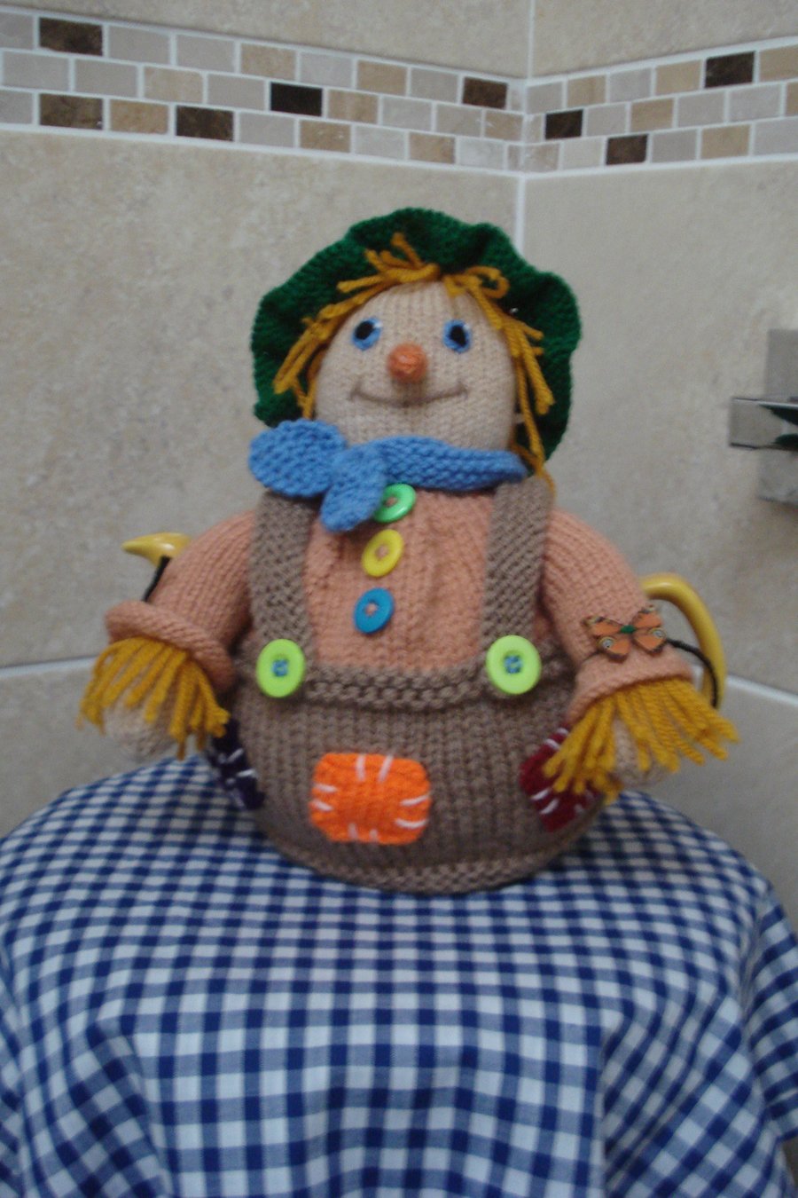 Knitted Tea Cosy, Cozy in the Shape of a Scarecrow Great Gift (R317)