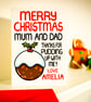 Personalised Funny Christmas Pudding Xmas Card For Mum And Dad - Image 4