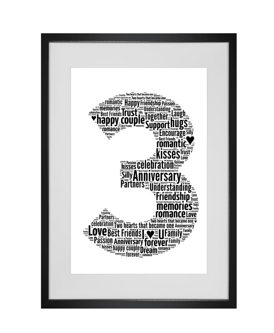 Personalised Word Art 3rd Year Wedding Anniversary Gift any year can be created