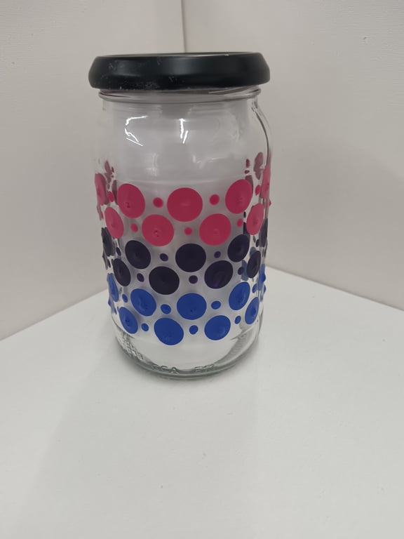 Hand Painted Glass Jar - Mandala pink.purple.blue