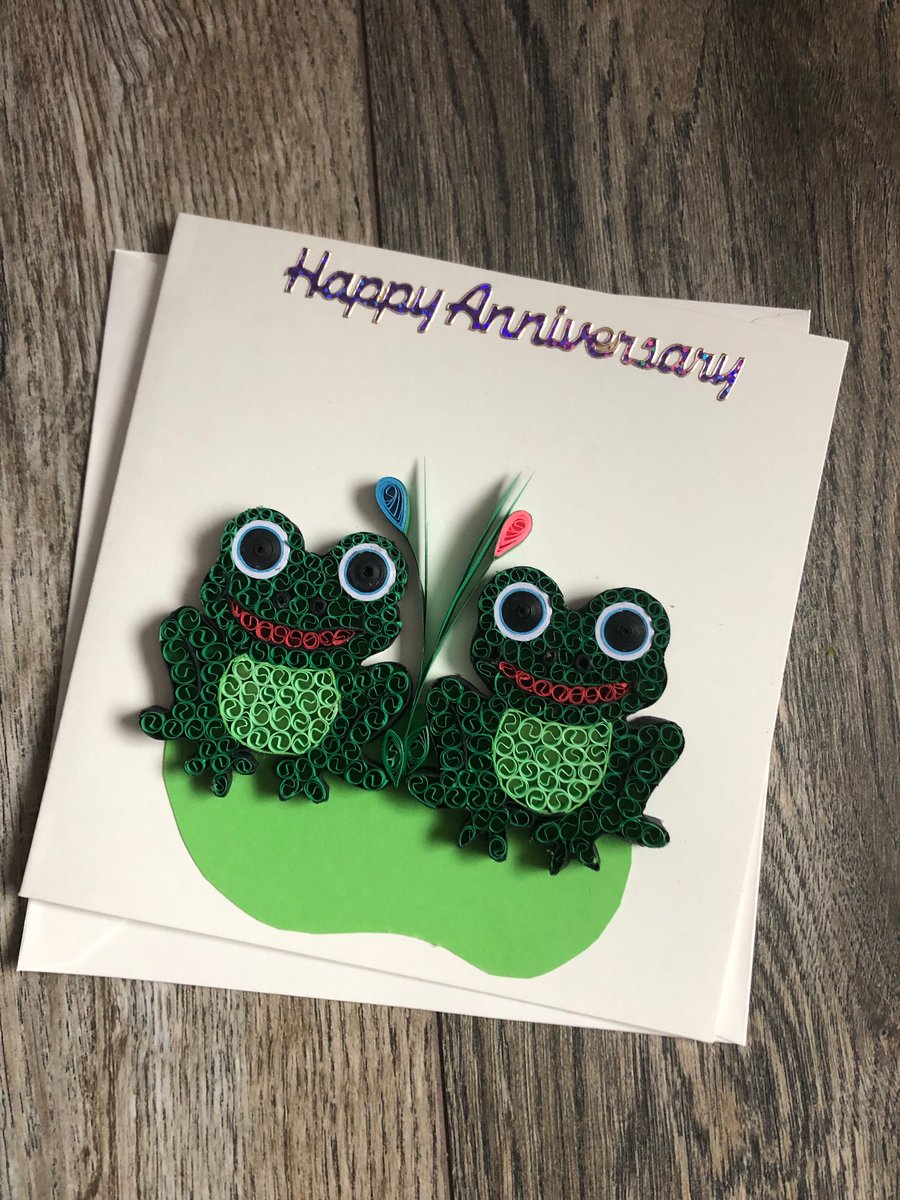 Handmade quilled Happy anniversary card