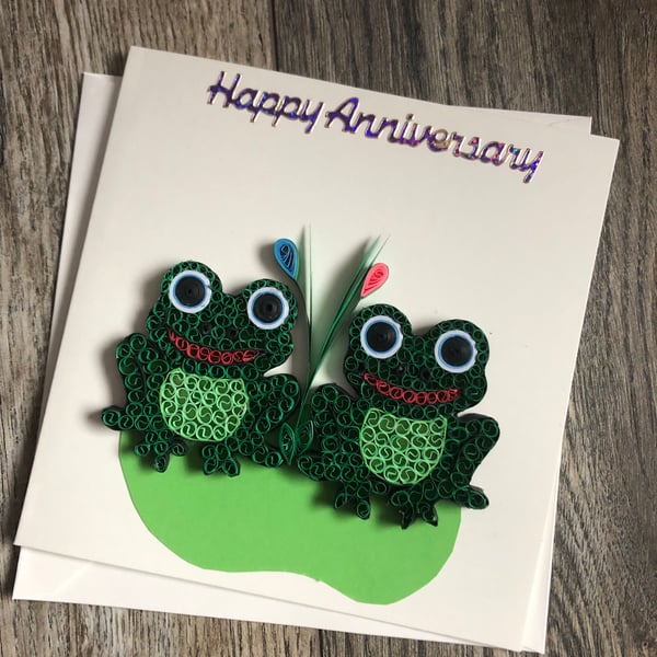 Handmade quilled Happy anniversary card