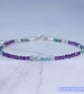 Emerald, Amethyst and Silver dainty handmade beaded bracelet - Image 2