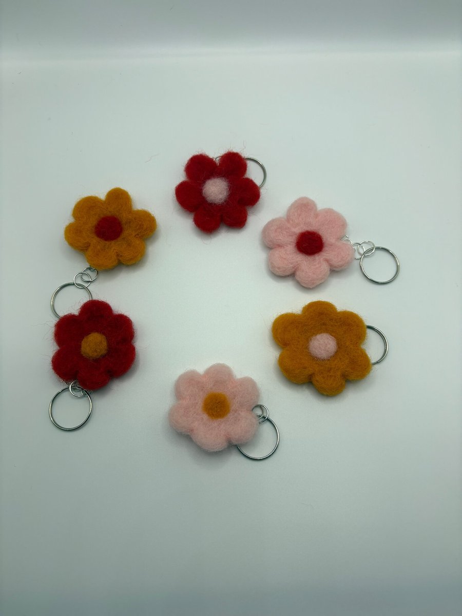 Handmade Needle-Felted Flower Keyring