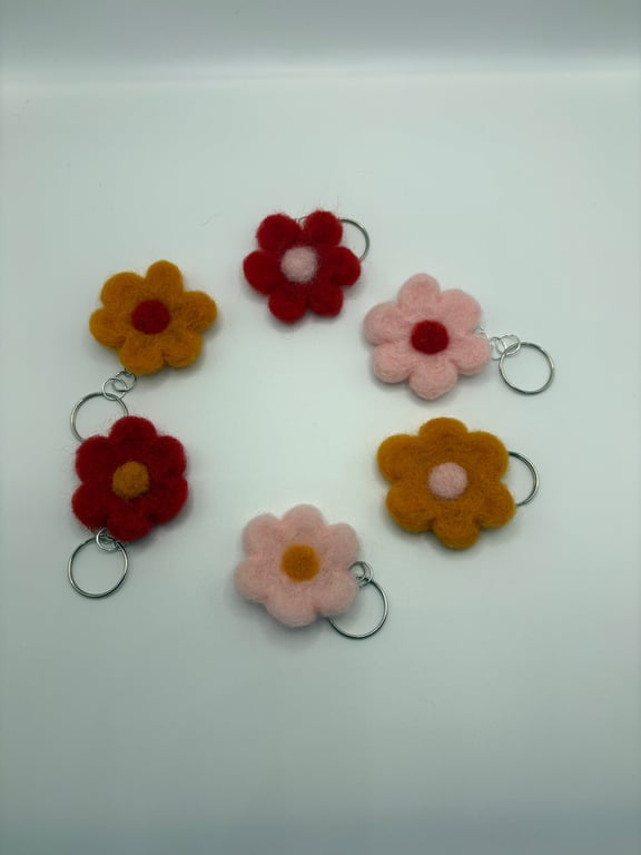 Handmade Needle-Felted Flower Keyring
