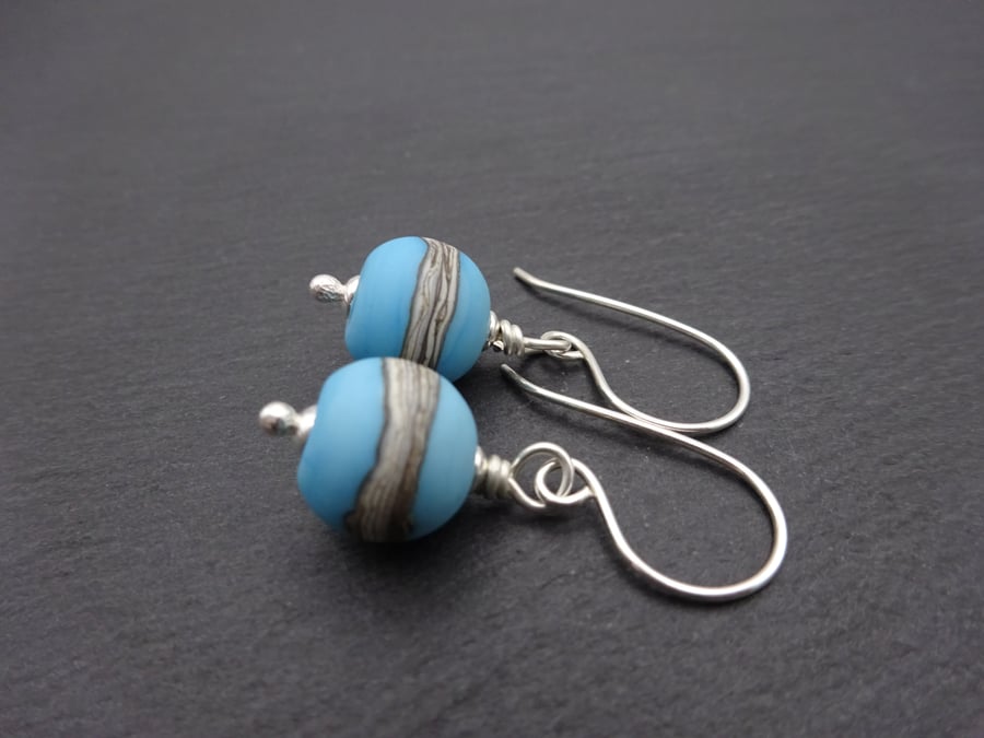 lampwork blue glass earrings, sterling silver jewellery