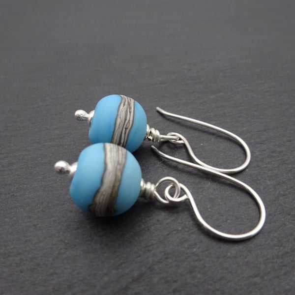 lampwork blue glass earrings, sterling silver jewellery