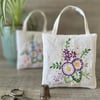 Vintage Floral Embroidered Linen Lavender Bag