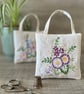 Vintage Floral Embroidered Linen Lavender Bag