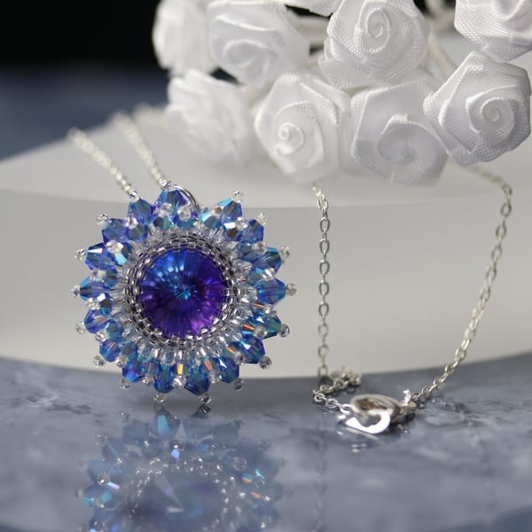 Sparkly Blue and Heliotrope Starburst Pendant