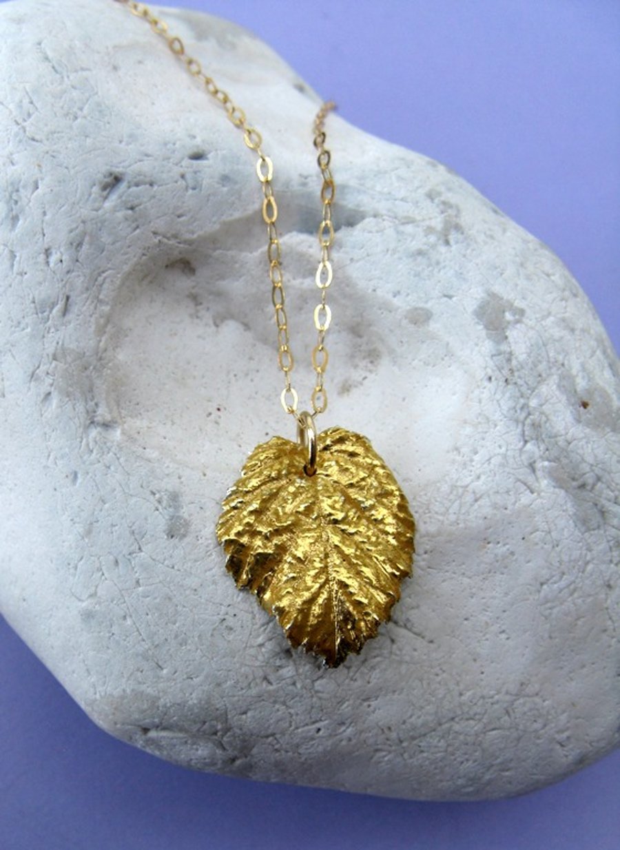 Gold bramble leaf necklace