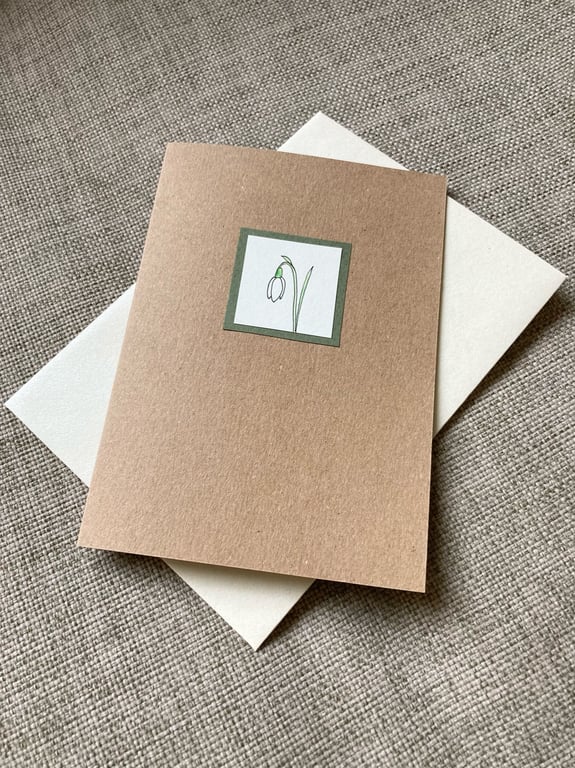 Hand-drawn snowdrop card, blank inside, garden flower
