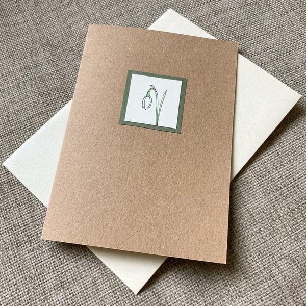 Hand-drawn snowdrop card, blank inside, garden flower