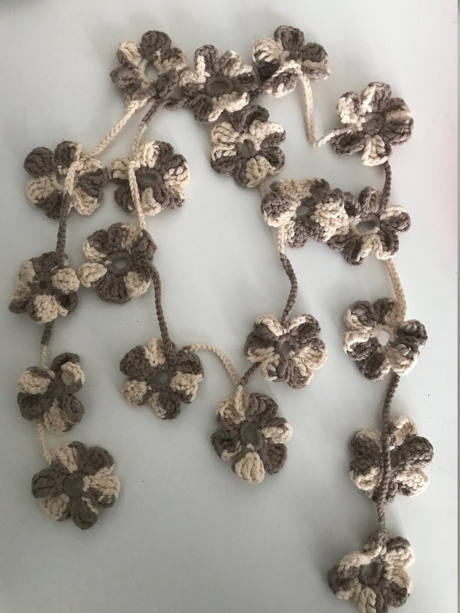Crochet Scarf, Flower Necklace Scarf, Handmade Scarf, Crochet Lariat Scarf, Brow