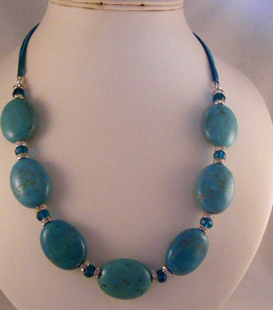 Magnesite Gemstone and Crystal Necklace
