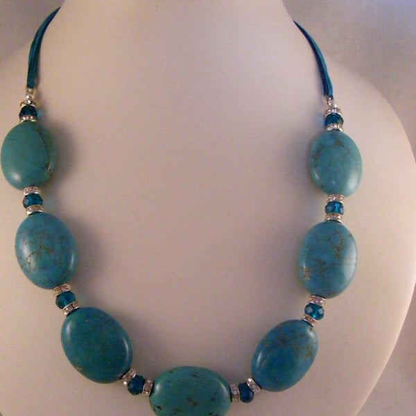 Magnesite Gemstone and Crystal Necklace