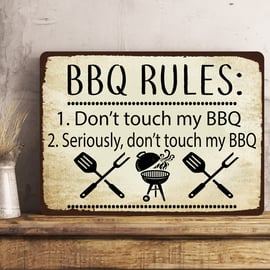 BBQ Rules Metal Sign Don't Touch My BBQ Garden Sign Fathers Day Dad Family Plaqu
