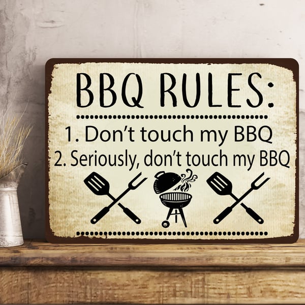 BBQ Rules Metal Sign Don't Touch My BBQ Garden Sign Fathers Day Dad Family Plaqu