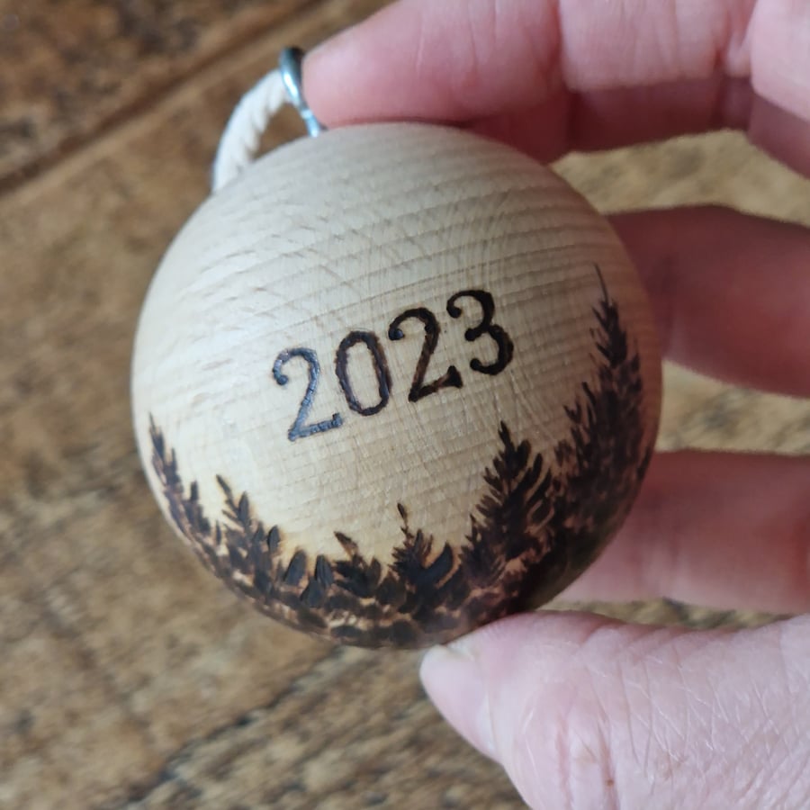 Personalised Wooden Baubles, Natural Tree Ornaments engraved 
