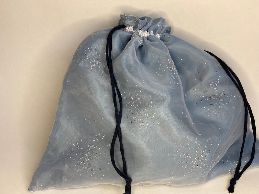 Reusable fabric gift bag. Sky blue sparkles