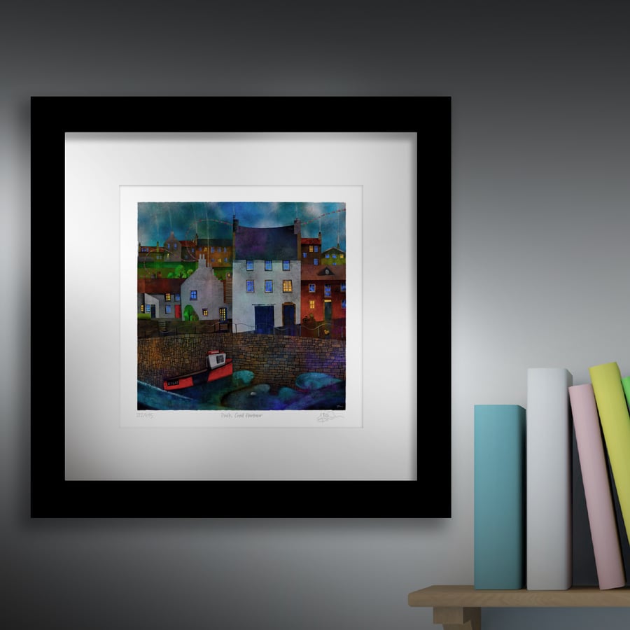 Dusk, Crail Harbour. Framed.