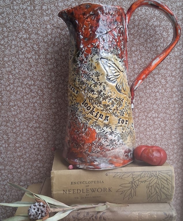 Emily Dickinson "lanterns" jug stoneware in Burnt tomato and amber