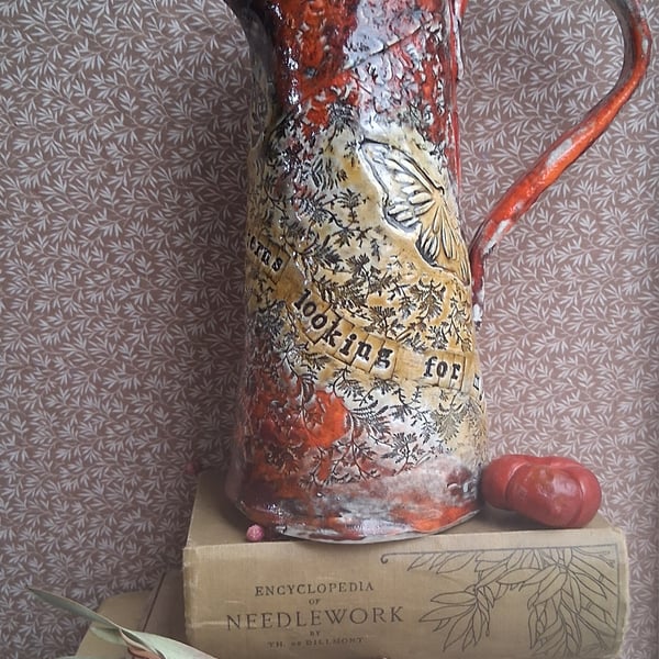 Emily Dickinson "lanterns" jug stoneware in Burnt tomato and amber