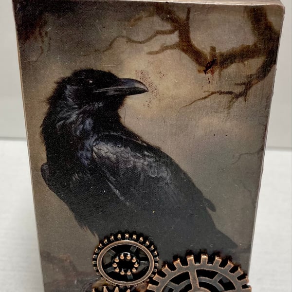 Dark Raven Steampunk Trinket Stash Keepsake Box Gothic Box Samhain 