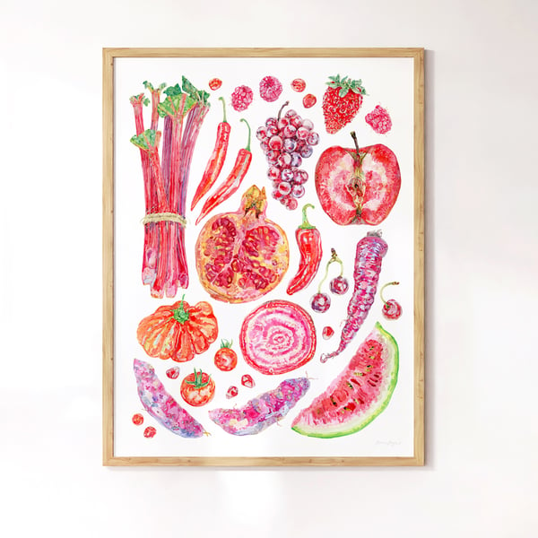 Red Fruit and Vegetable Art Print - Illustrated food art printed sustainably