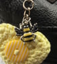 Crochet Heart Bag Charm in Yellow with a Bee Charm - Image 5