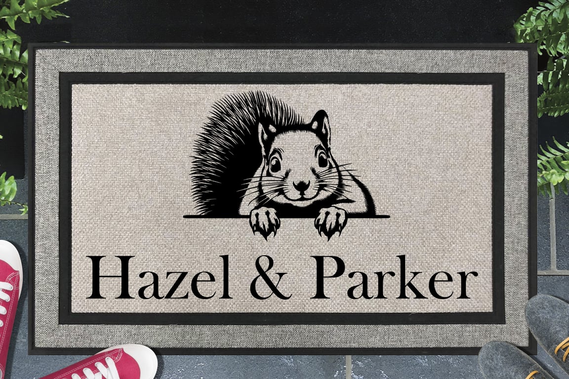 Squirrel Door Mat - Personalised Grey Squirrel - All Weather Doormat - 45x70cm 