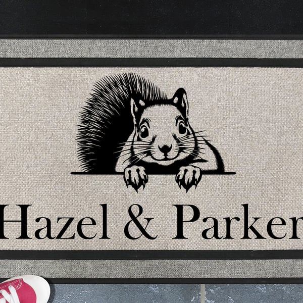 Squirrel Door Mat - Personalised Grey Squirrel - All Weather Doormat - 45x70cm 