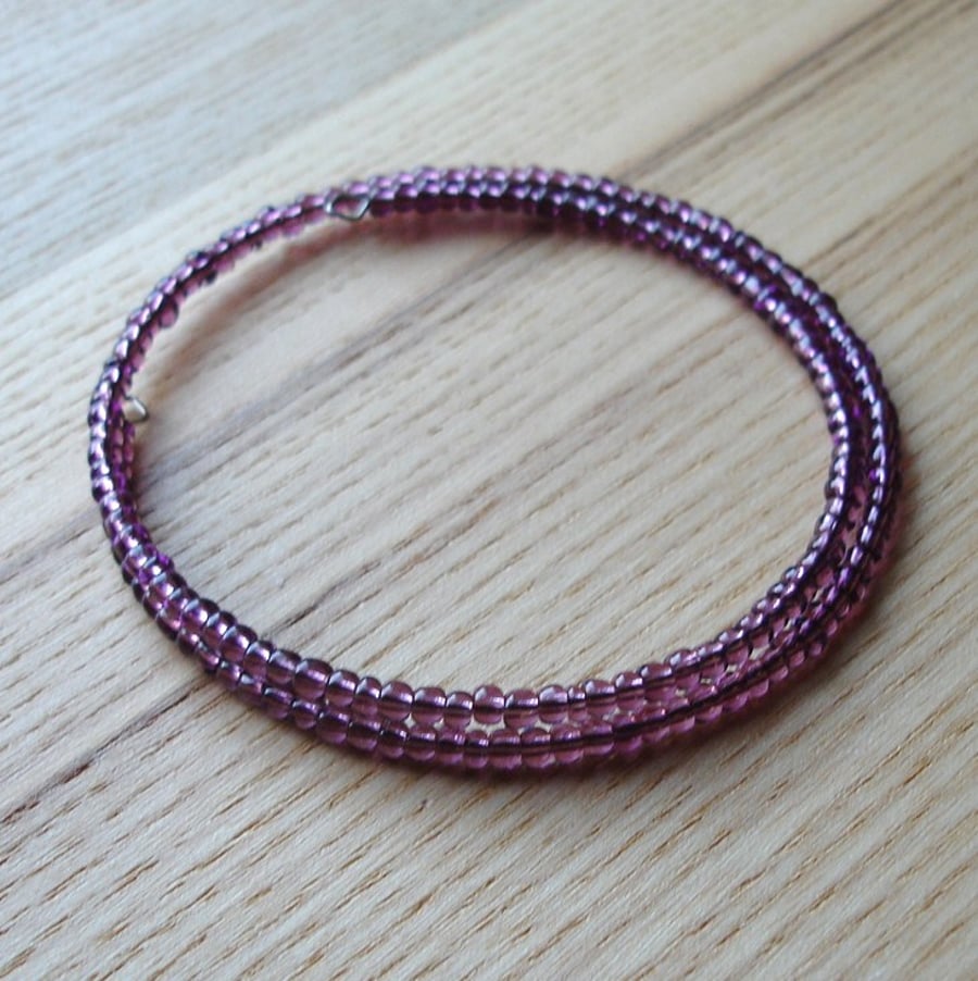 Purple Glass Seed Bead Spiral Bracelet