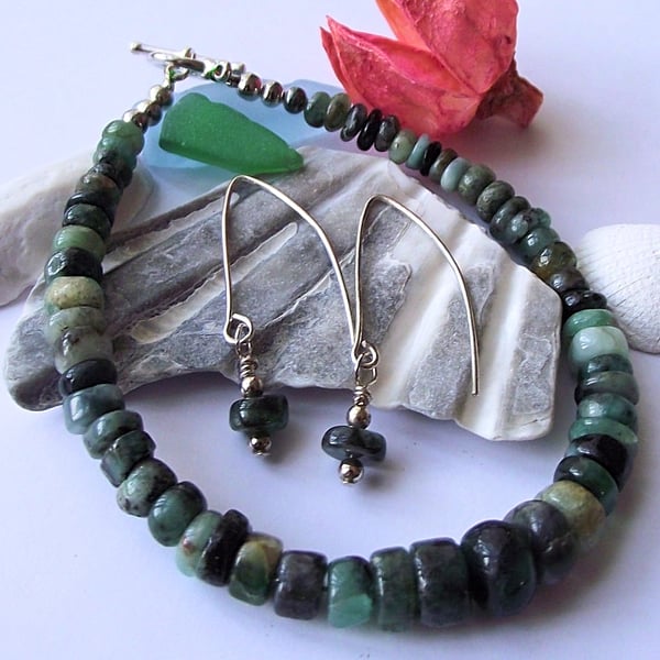 Emerald earrings bracelet free semi precious gemstone