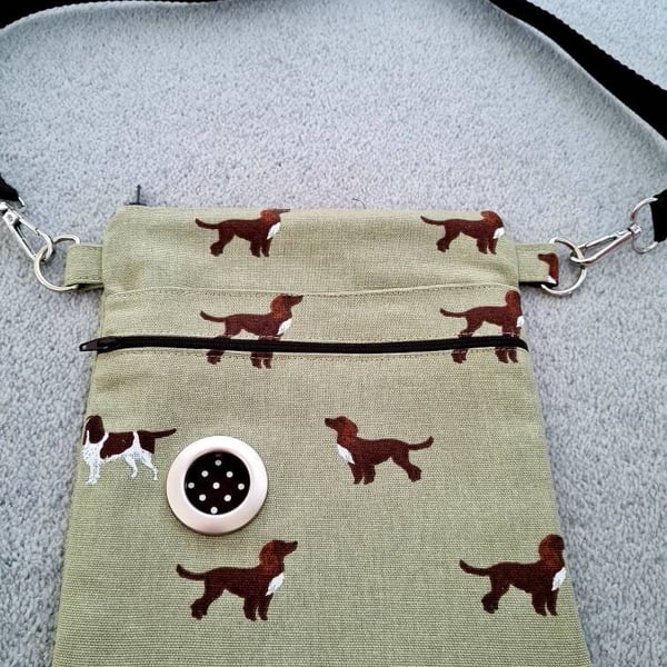 Dog walking bag made in Sophie Allport Spaniels Fabric