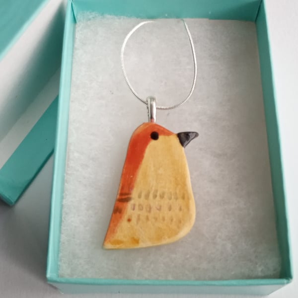 Ceramic Golden bird necklace 