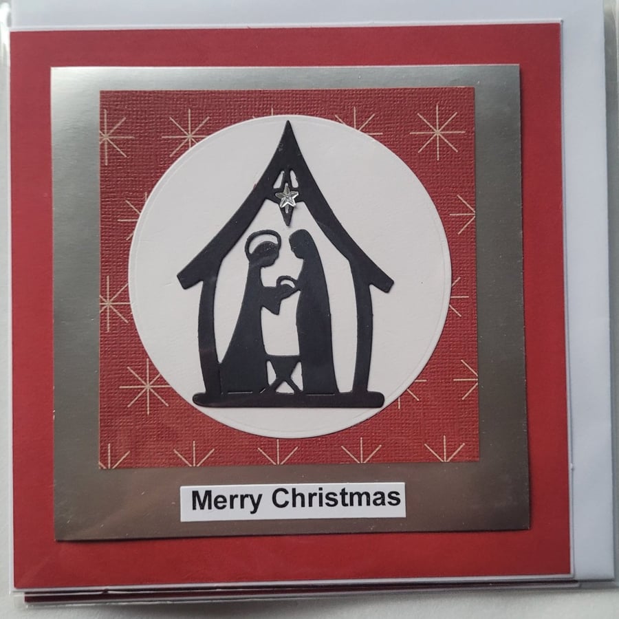 Nativity Christmas card, red