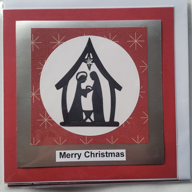 Nativity Christmas card, red