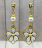 Gold Floral Pearl Earrings with Faux Pearl Beads – Handmade Jewellery - Image 2