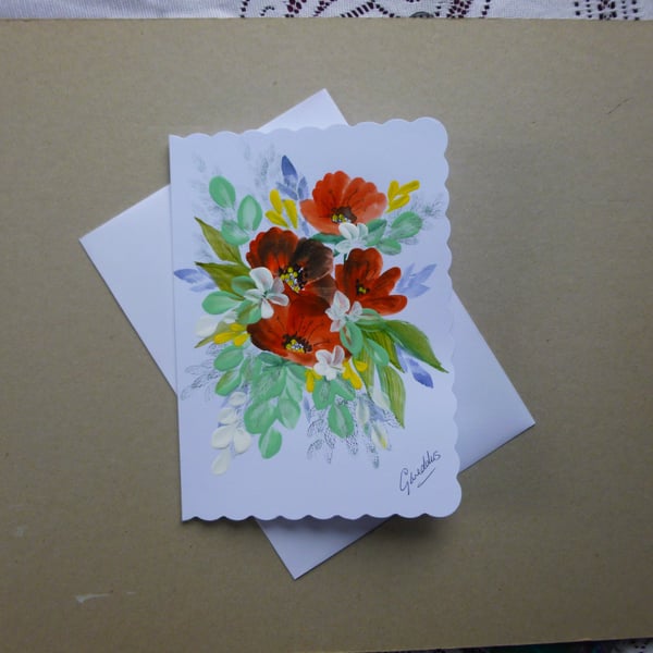 hand painted original art floral blank card ( ref FA 62 P1 )