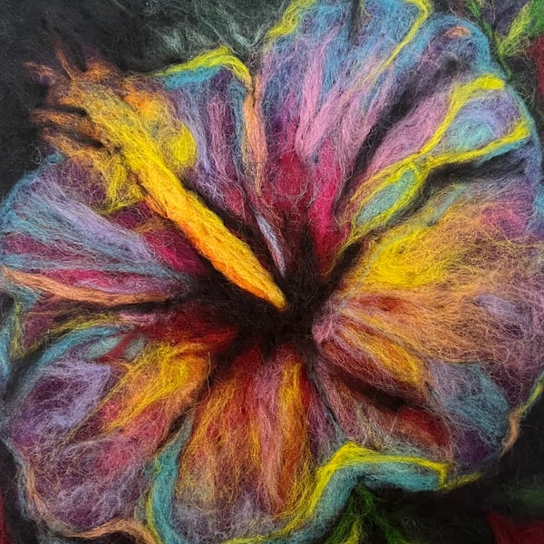 Hibiscus Vibrant Wall Art wool painting needle felt