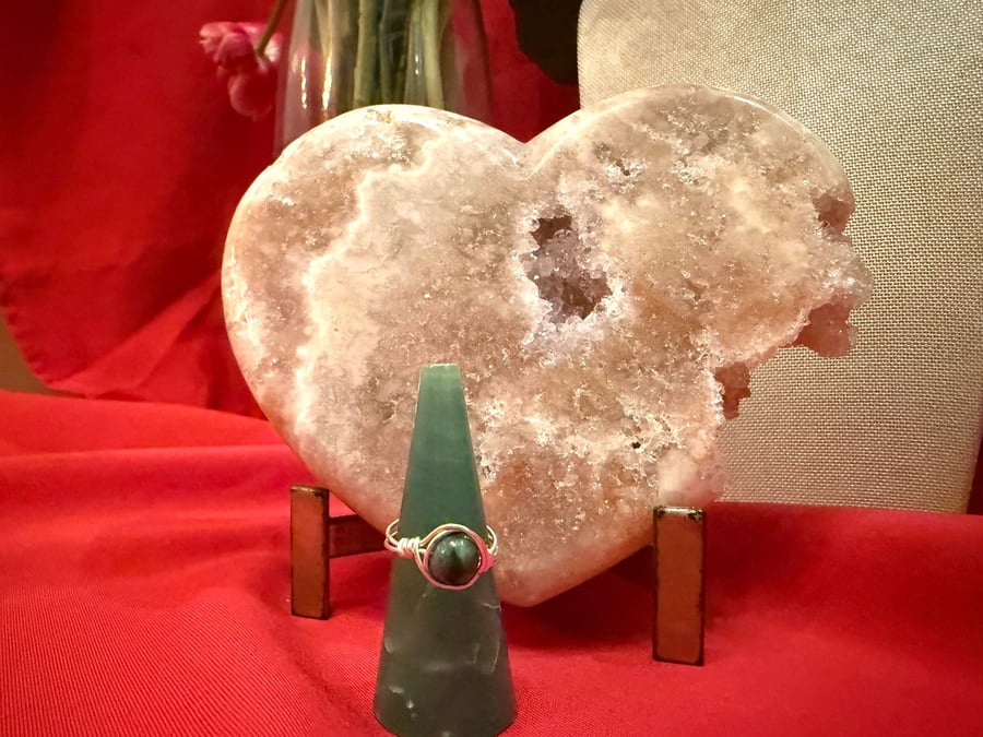 Wire-wrapped Silver-plated Moss Agate ring