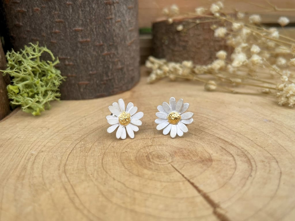 Gold & Silver Large Daisy Stud Earrings