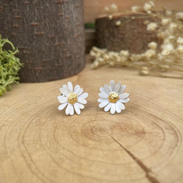 Gold & Silver Large Daisy Stud Earrings