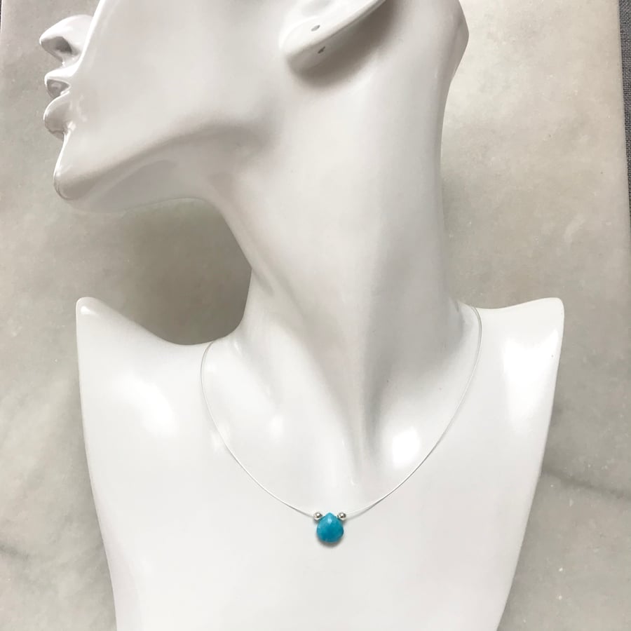 Turquoise faceted heart gemstone necklace, gift for her, anniversary 
