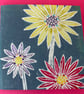 Set of 2 Colourful Daisy Linocut Cards, Gem Embellished Handmade Original Art - Image 2
