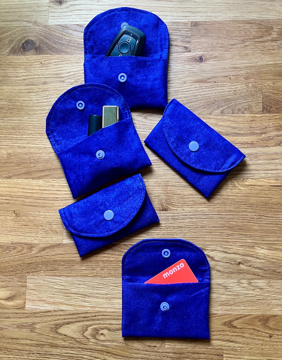 Cute little Purple Pouches, five, EarPods, Car Keys, Lipstick, Dog Poo Bags